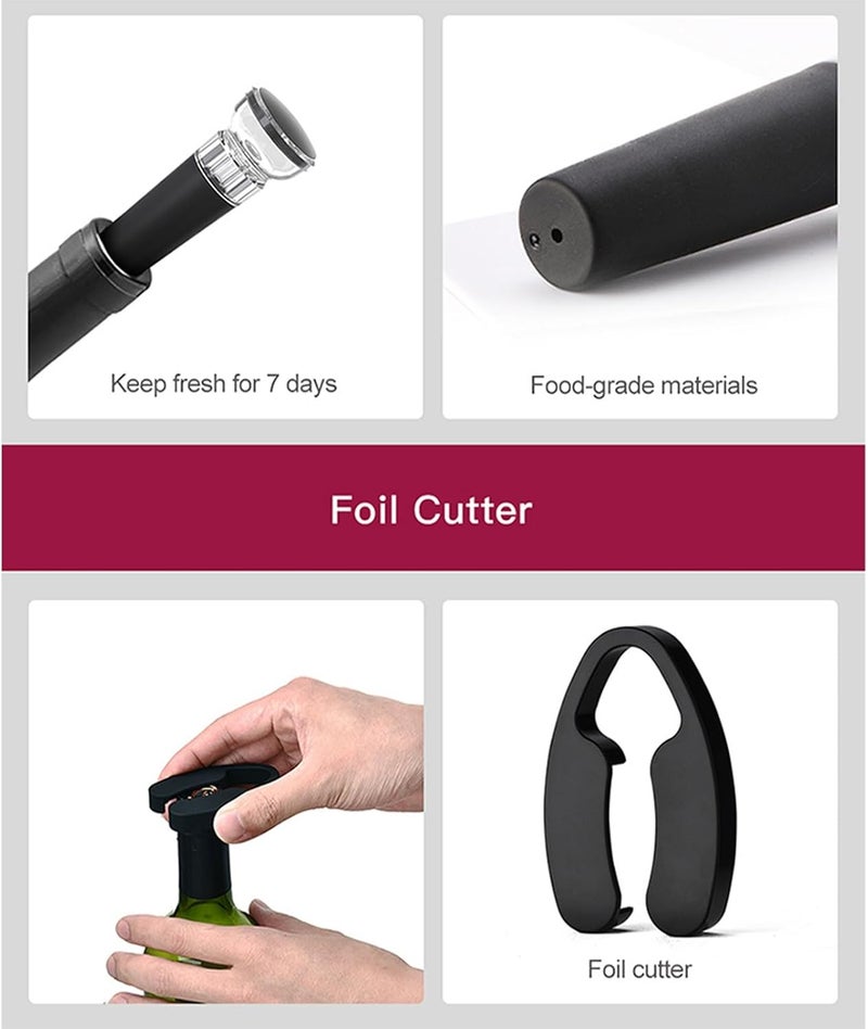 IPEROT Wine Opener Set, Air Pressure Pump Bottle Opener with Foil Cutter, Aerator Pourer, Vacuum Stopper(4PCS), Simple Cork Remover, Efficient Corkscrew Bottle Opener, Great for Wine Lovers - Image 4